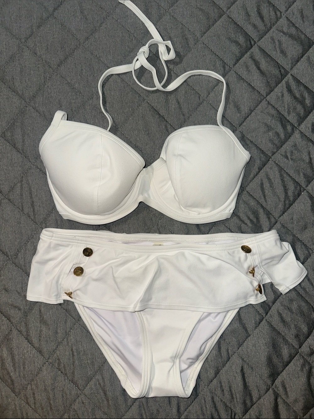 Victoria's Secret White Halter Bikini Top with Molded Cups